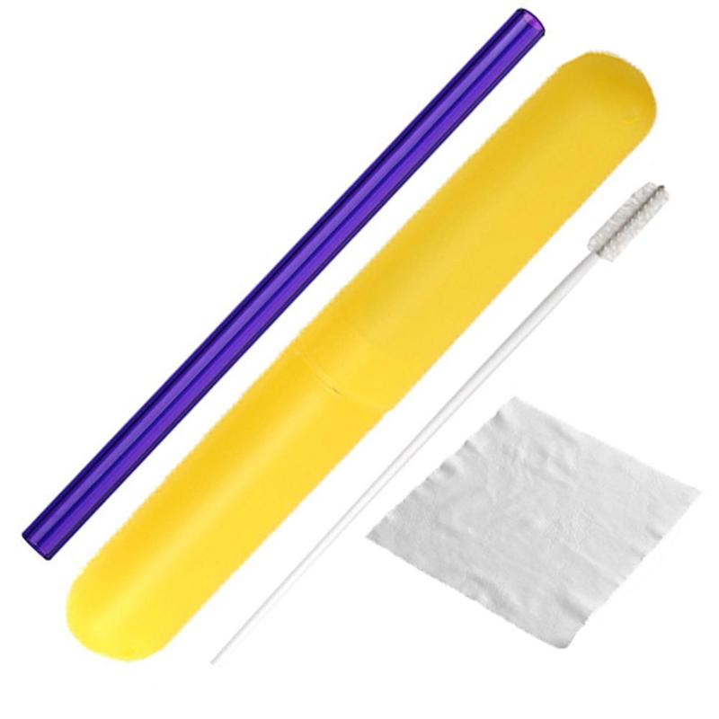 1 Juego de pajitas de vidrio reutilizables, pajilla recta reutilizable, Pajita para beber con cepillo de limpieza y paño de limpieza para bebidas frías y calientes: 07