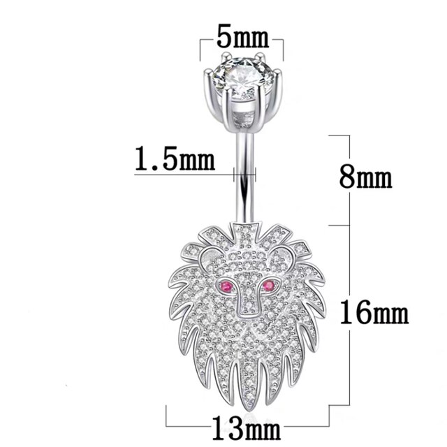 925 Sterling Zilver Leeuwenkop Navel Piercing Navel Ringen Hypoallergeen Body Sieraden Vrouwen Mannen Dansen: Rod length 8 mm