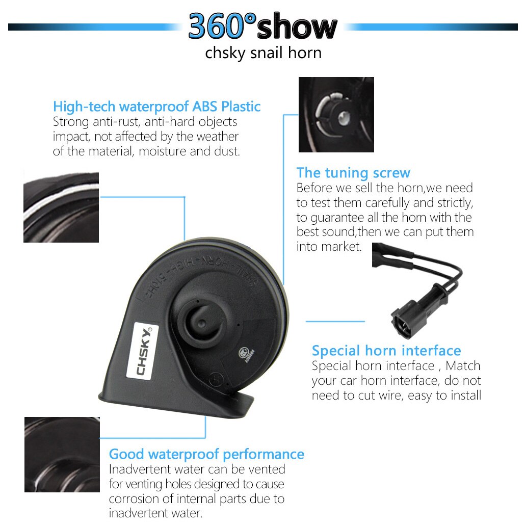 CHSKY-Klaxon de voiture à Klaxon en forme d'escargot, pour KIA Sportage , 12V, bruit 110-129db, décoration de voiture, longue durée, haute et basse
