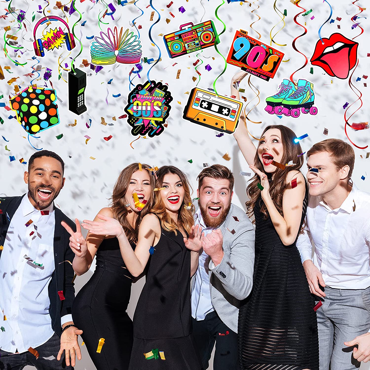 Hip Hop Hanging Swirl Musical instrument Banner Ceiling Shiny Hanging Swirl Decor For 80‘s 90’s Birthday Party Decorations