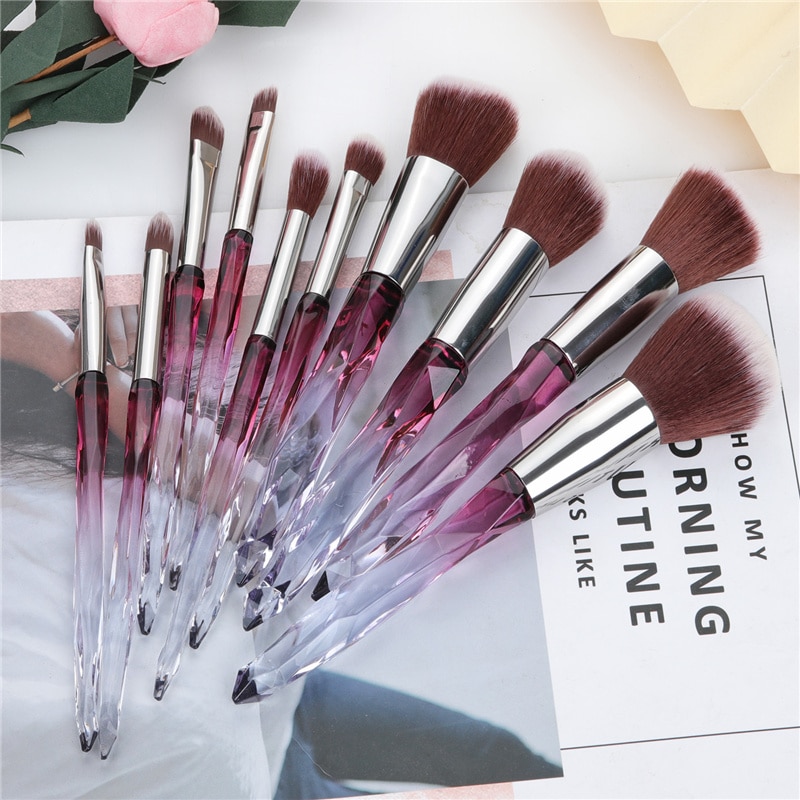 Ronshadow 10Pcs Diamond Crystal Makeup Brushes Set Powder Foundation Eyeshadow Eyebrow Blush Cosmetic Make Up Brush Tool: 10pcs Brown