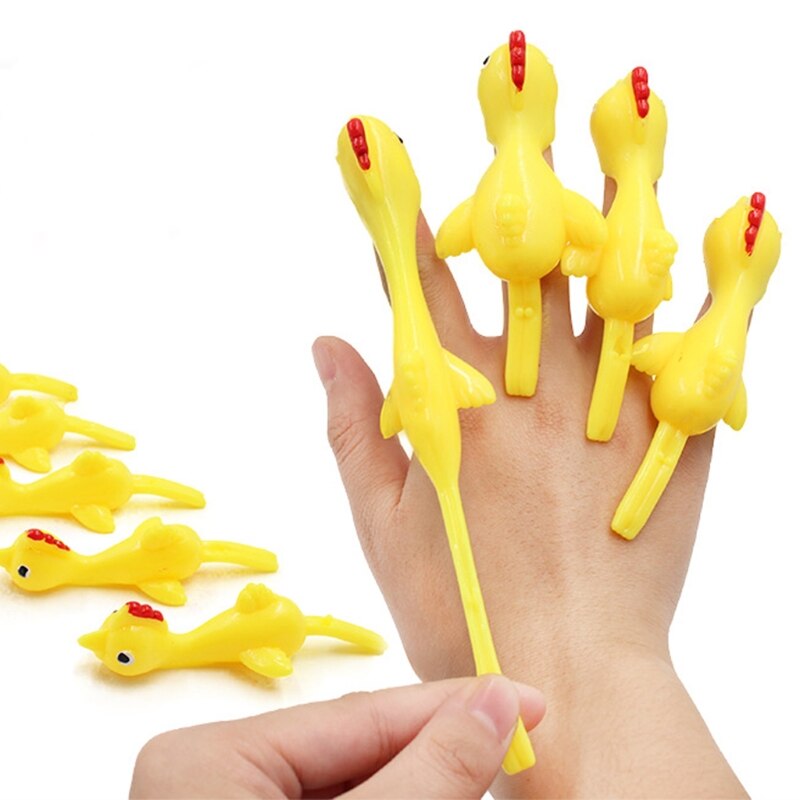12pcs Funny Laugh Rubber Chicken Stretchy Flying Turkey Finger Birds Fidget Toy