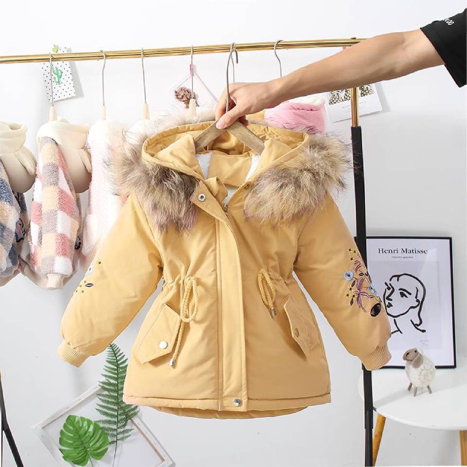 Voor jaar herfst winter kinderkleding warme capuchon parka's kinderjas bontkraag dons bovenkleding meisje p