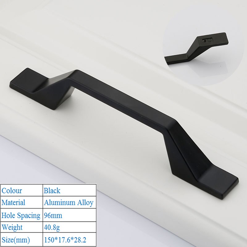 Zwarte Amerikaanse Aluminium Legering Deurgrepen Garderobe Lade Pull Keukenkast Knoppen Voor Meubels Handvat Hardware Accessoires: 9029-96mm