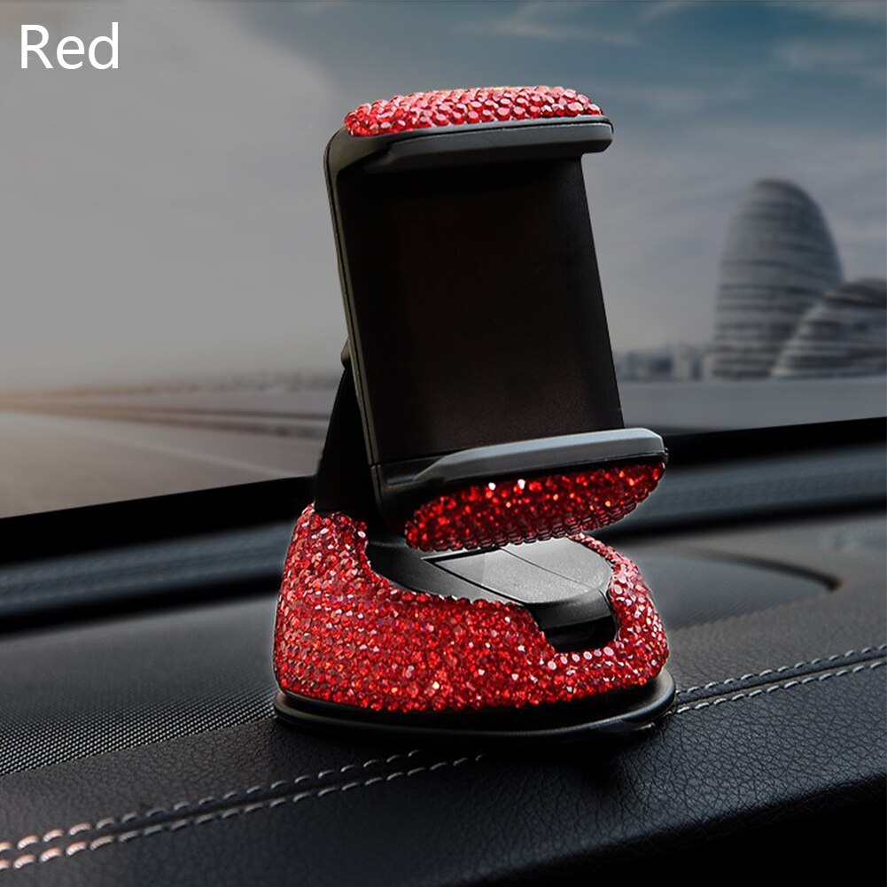Support de téléphone universel pour voiture, décoration diamant en cristal, support de téléphone portable non magnétique pour iphone xs max xiaomi: Rouge