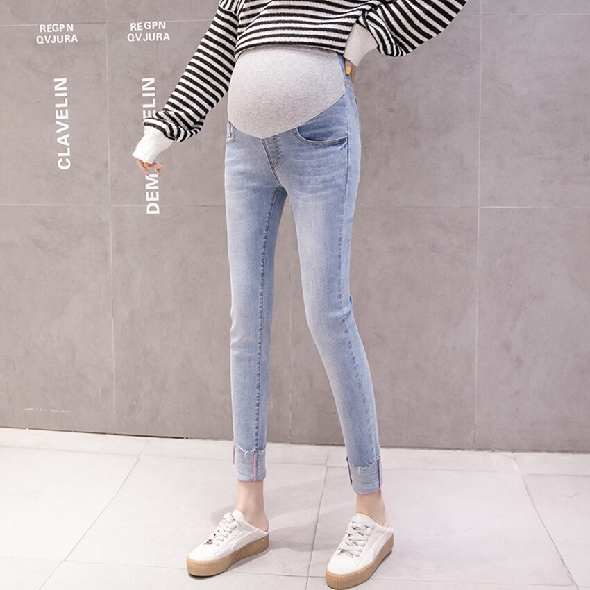 Mutterschaft Denim hosen frühling und herbst schwangere frauen Denim hosen geerntete Schlauch füße hosen lässig mutterschaft tragen: Blau / XL