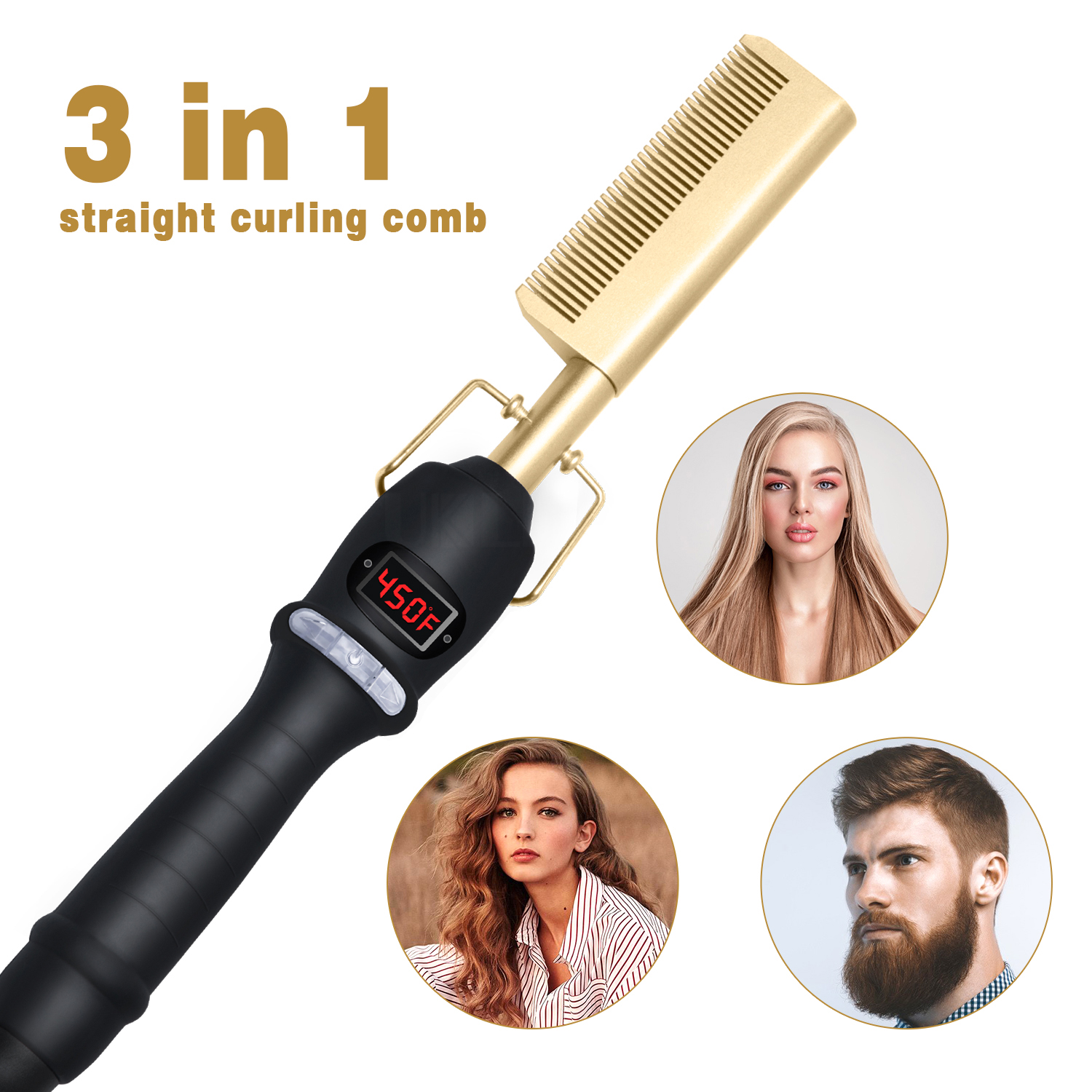 Comb Hair Straightener Electric Comb Brush Flat Iron Electric Heating Comb With LCD Display Hair Straightener For Wig