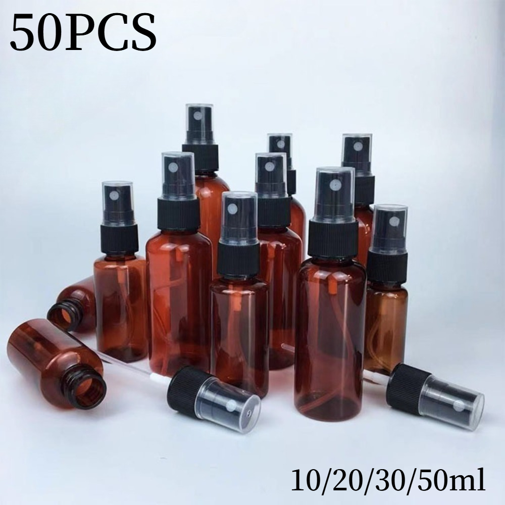 Plastic Spray Bottles 50Pcs 10ml 20ml 30ml 50ml Amber Refillable Leakproof Atomizer Perfume Sprayer Portable Travel Dispenser