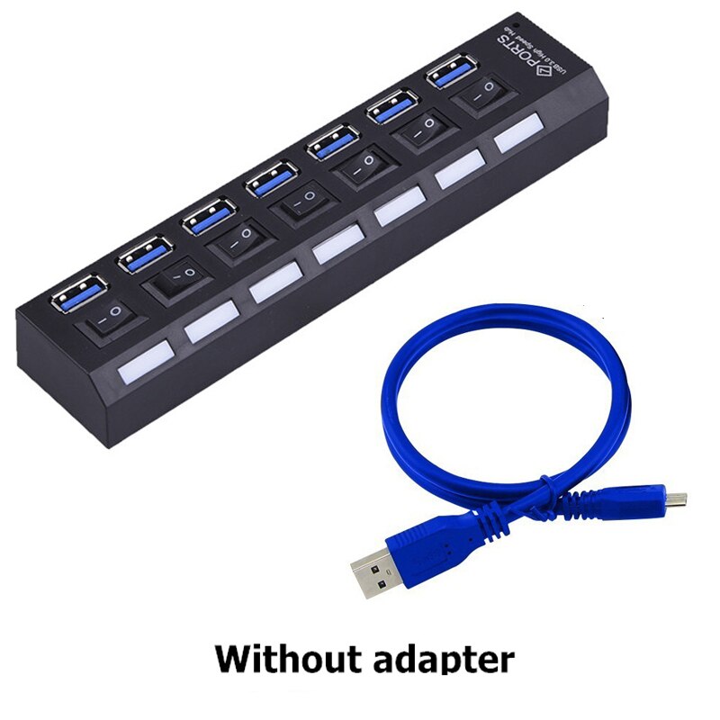 USB 3.0 HUB 4 Port USB HUB USB Splitter Power Adapter with Individual Power Switches for Computer Laptop Accessories HUB USB 3.0: Black no adapter