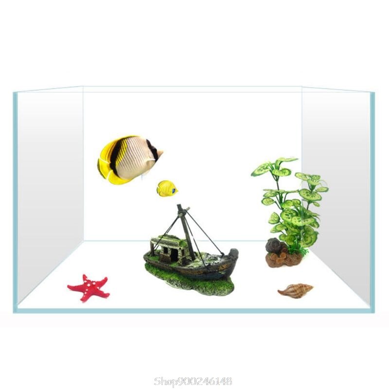 Decoración de acuario naufragio forma de barco rota ornamento de resina peces Ttank paisaje accesorios O09 20