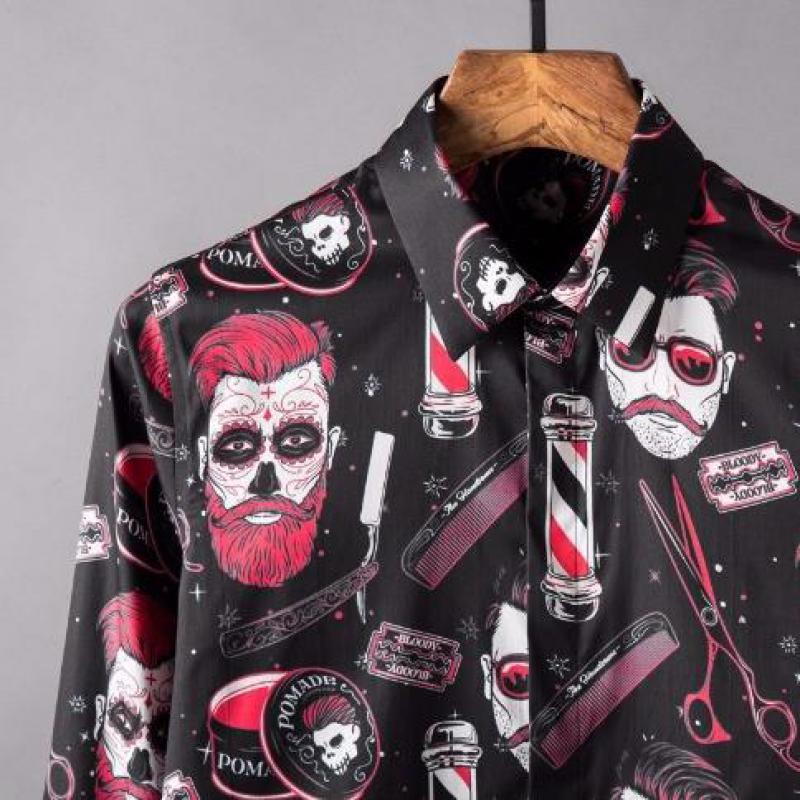 Heren overhemd luxe allover print feest heren overhemden lange mouwen slim fit overhemd heren plus size heren overhemden