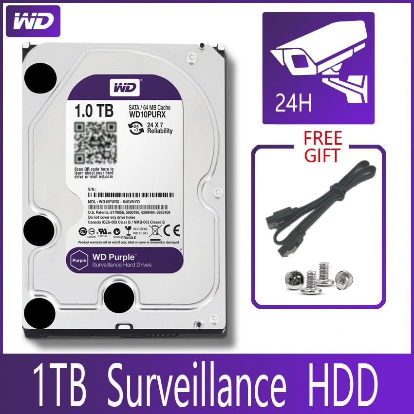Wd lilla overvågning 1tb harddisk disk sata iii 64m 3.5 &quot; hdd hd harddisk til sikkerhedssystem videooptager dvr nvr cctv