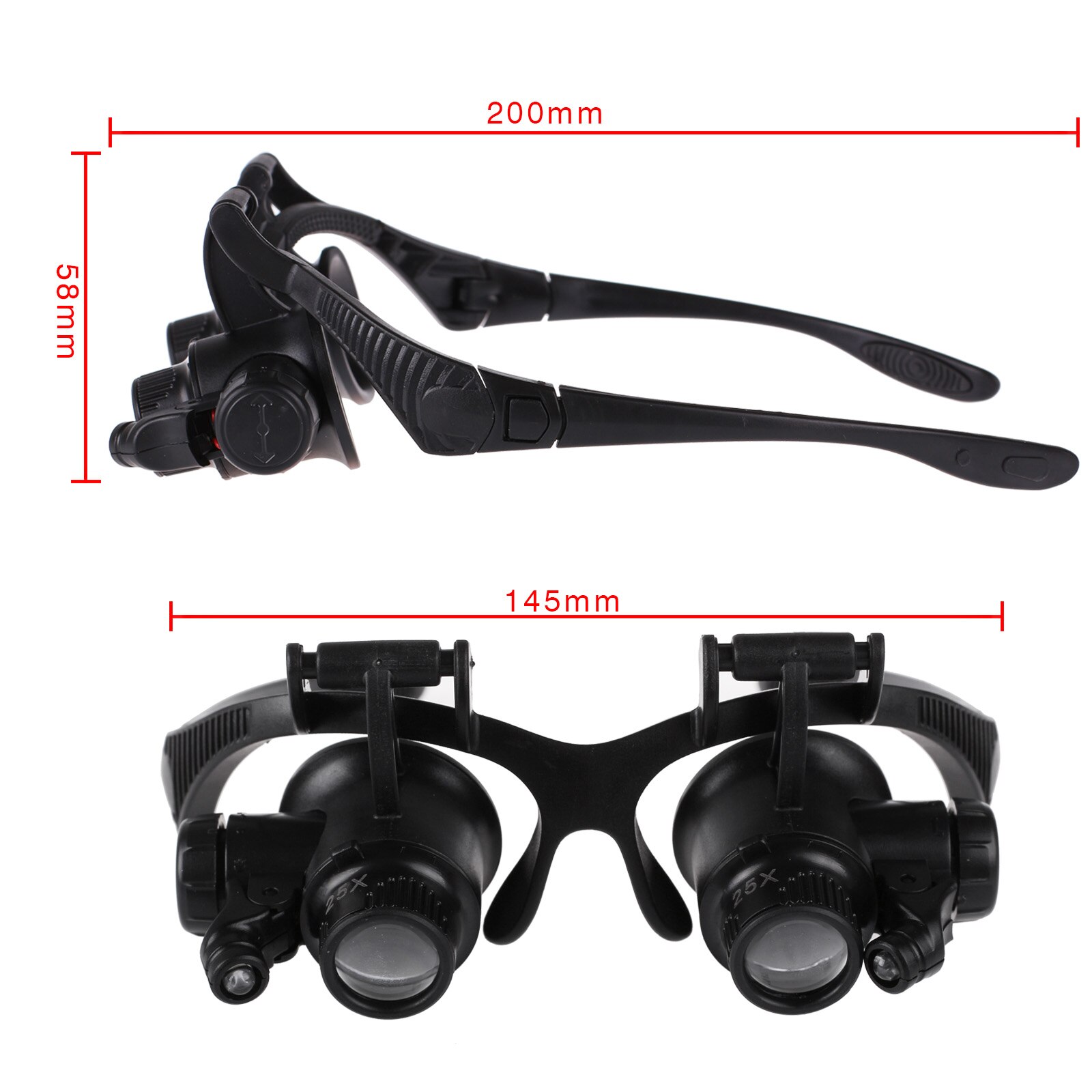 Huvudband glasögon klocka reparation urmakare förstoringsglas lupp juvelerare förstoringsglasögon verktygsset med lampa led ljus 10x 15x 20x 25x