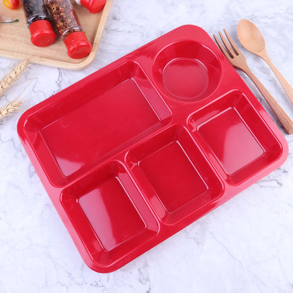 Plastic Separating Dish Divided Compartments Plate Anti-fall Rice Tray Practical Tableware for Home (White)