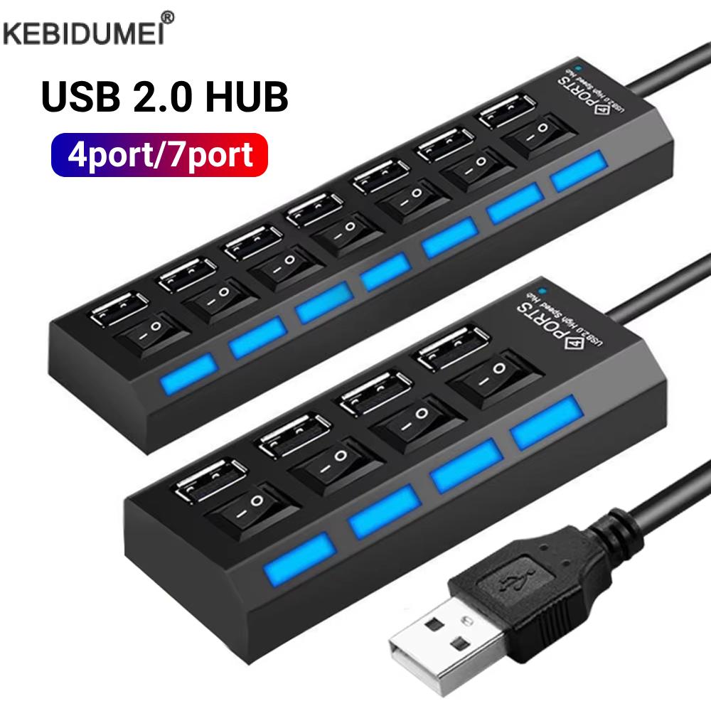 4/7 portów USB HUB Adapter USB 2.0 Expander Multi USB Splitter Multiple Extender z niezależnym przełącznikiem do akcesoriów PC