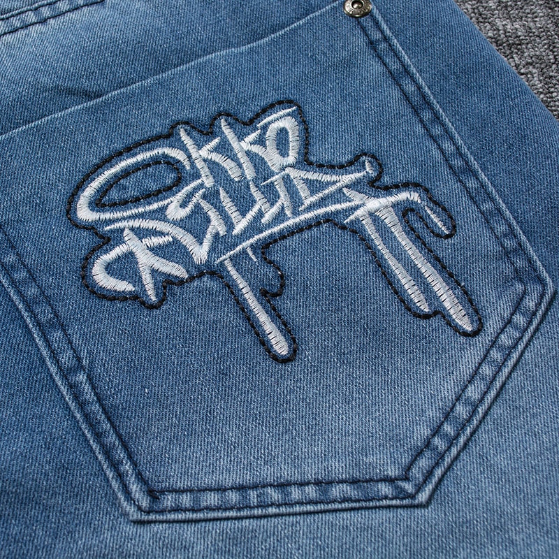 Herre løse baggy jeans bukser efterår vinter plus størrelse hip hop bogstavtryk hip hop jeans mænd brede ben skateboard denim bukser