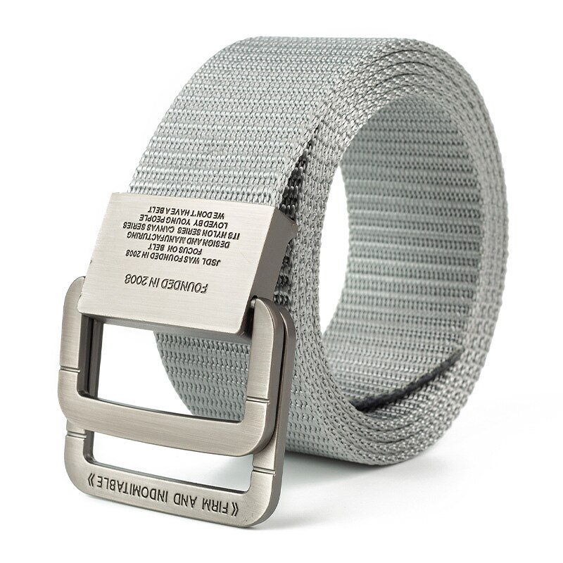 Cinturón de nailon con hebilla de doble anillo para hombre y mujer, cinturón informal de aleación de 3,8 cm, cintura para pantalones de estudiante juvenil, novedad: B