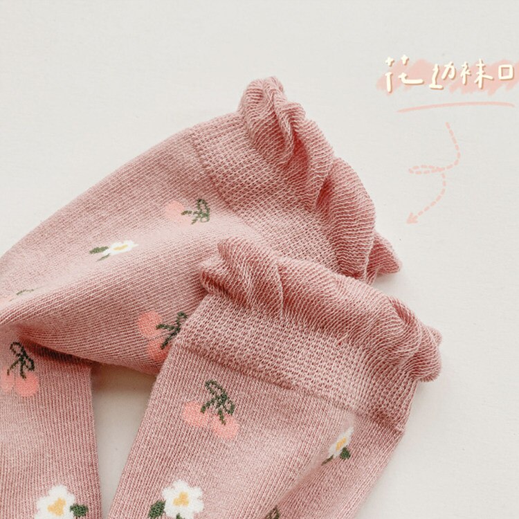 Deer jonmi 2022 primavera nuovo stile coreano neonate calzini lunghi in cotone floreale increspato bambini simpatici calzini traspiranti 4 paia/set