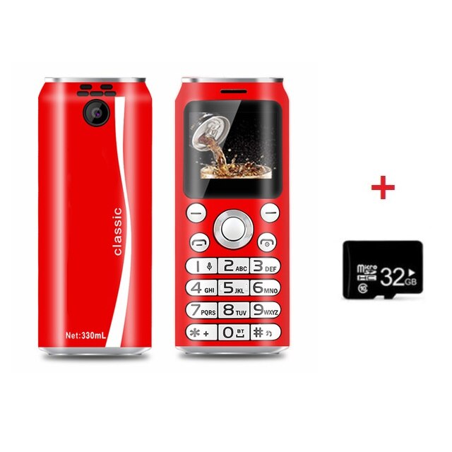Mini praktisch SATREND K8 1,0 "Cola bilden Telefone Dual Sim MP3 Bluetooth Dialer Anruf Aufnahme Finger Größe Kleine handys: rot mit 32g Karte