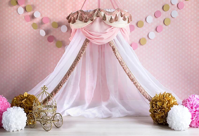 Avezano Prinses Huis Tent Fotografie Achtergrond Roze Stippen Bloem Meisje Verjaardag Portret Achtergrond Fotostudio Photocall: Poly-220x150cm