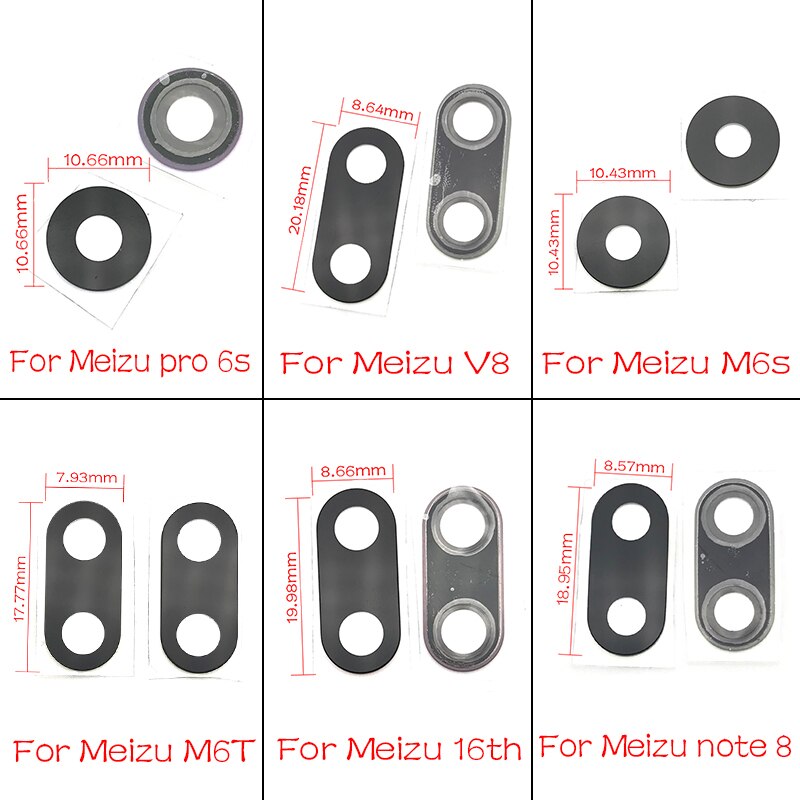 Lote de 2 unidades de lentes de cristal para cámara trasera con adhesivo para Meizu Pro 6 plus, 6S, 7S, 16, M6S, M6T, Note 8 y V8, piezas de repuesto