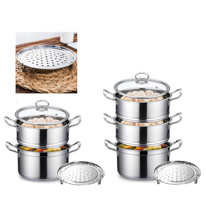 Small Steamer Stainless Steel Three-layer Thickening 3 Layer 2 More 1 Double-layer Steamer Household Gas Stove with Induction