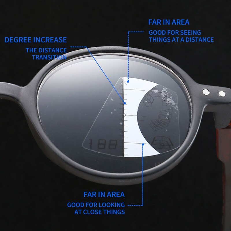 Anti Blue Ray Reading Glasses Round Frame Black Progressive Multifocal Presbyopic Glasses Plastic Eyewear Far and Near
