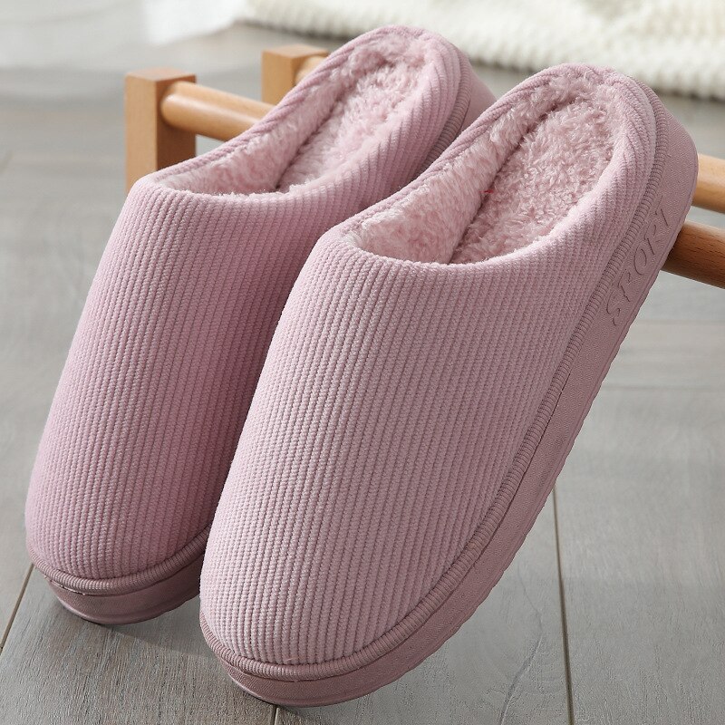 Mannen Slippers Gestreepte Corduroy Unisex Indoor Schoenen Herfst Winter Warm Vrouwen Slippers Memory Foam Huishoudelijke Non Slip Schoenen: as picture / 38-39