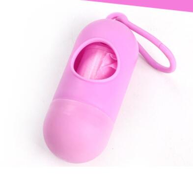 Pill Shape Pet Dog Poop Bag Dispenser Waste Garbage Bags Carrier Holder Dispenser + 1roll Poop Bags Set Pet Dog Waste Poop Bags: Pink