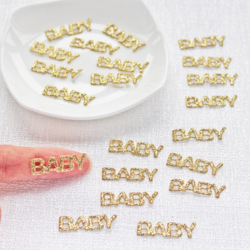 200 pçs glitter couro "bebê" remendos de tecido para vara em artesanato arco de cabelo diy bebê menina crianças acessórios mini apliques para laços