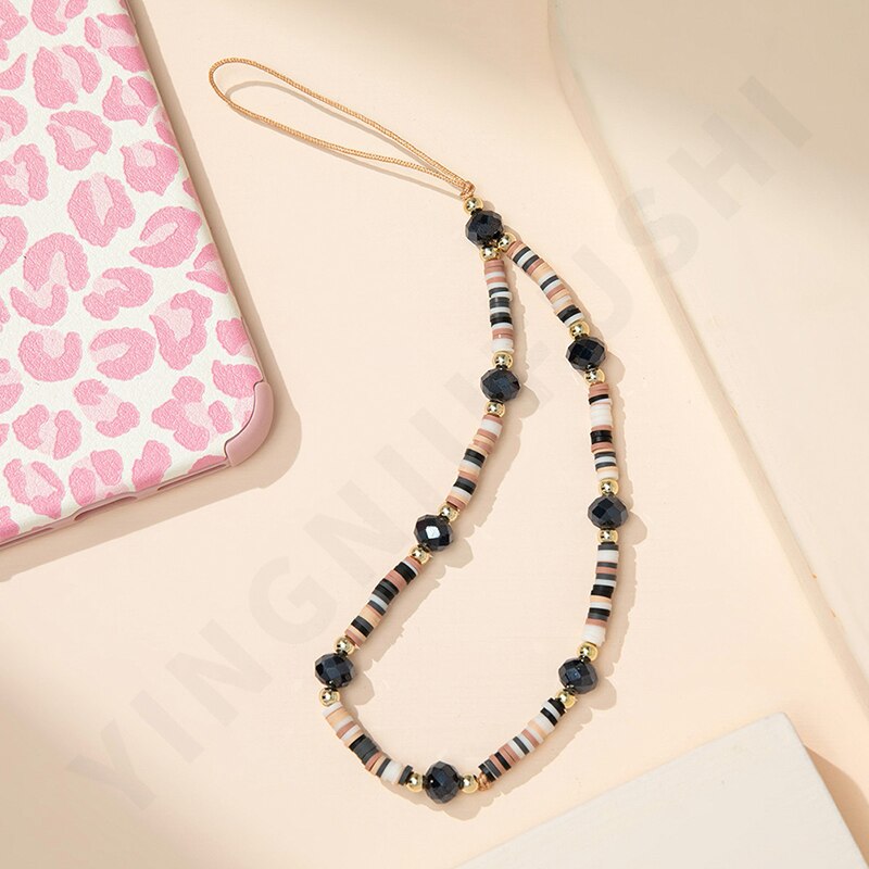 Simple Acrylic Beads Mobile Phone Chain Anti-Lost Soft Ceramic Rope Beaded Cell Phone Chain Wristband Keychain