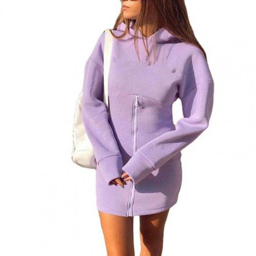 Fit Delicate Hooded Mini Short Thick Sweatshirt Tight Sheath Dress All Match for Dating: XL / Purple