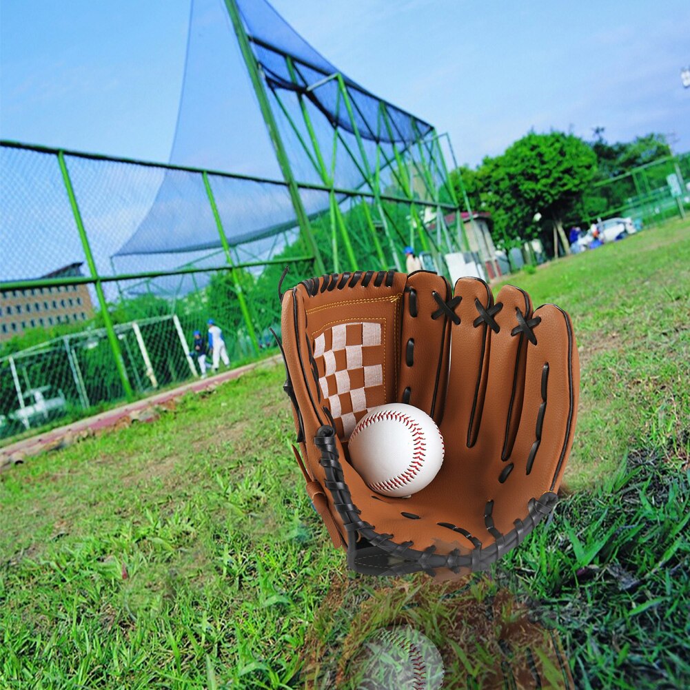 1pc masculino confortável treinamento esportivo amortecido acessórios impacto reduzir luvas de softball luva de beisebol macio mão esquerda: Brown10.5 Inch