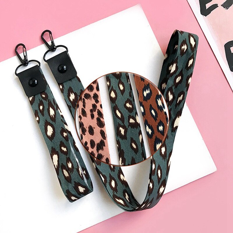 Soporte para teléfono con estampado de leopardo, cordón para llave, soporte para tarjeta de identificación, correas de cuello de Teléfono Animal con llavero