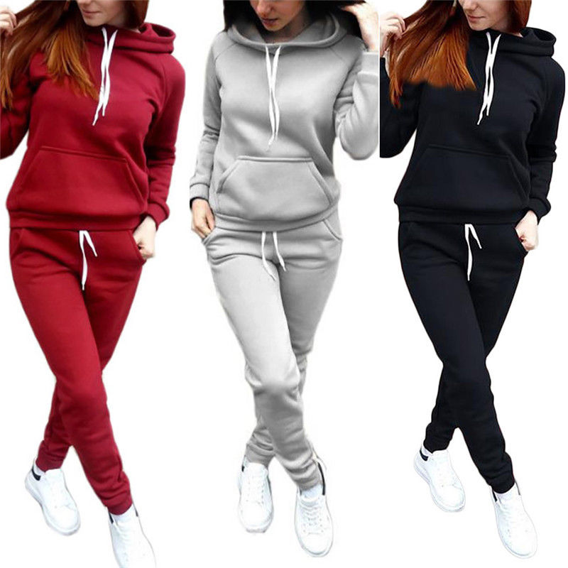 Sports Suit Women Autumn Winter Tracksuit Casual Solid Sportswear Running Jogging Suits Hoody Sweatpants 2pcs Sets Clothing