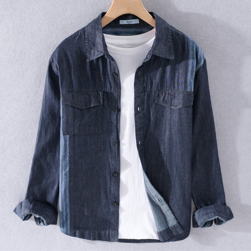 Camisa vaquera negra para hombre, chaqueta vaquera informal de negocios, a la , combina con todo, primavera y otoño,