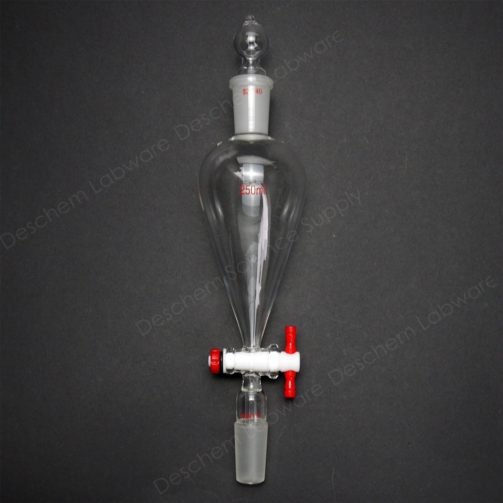 250ml,24/40,Lab Glass Pyriform Separatory Funnel,Pear Shape,PTFE Stopcock