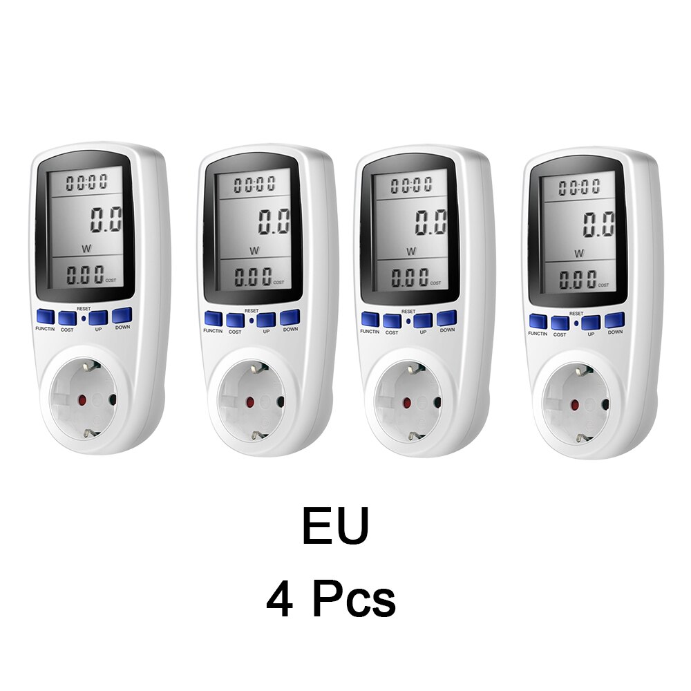 1/2/4 stk 230v ac eu digital lcd strømmåler analysator wattmeter stikkontakt strømforbruk måler watt kwh energimåler spenning: 4 stk eu