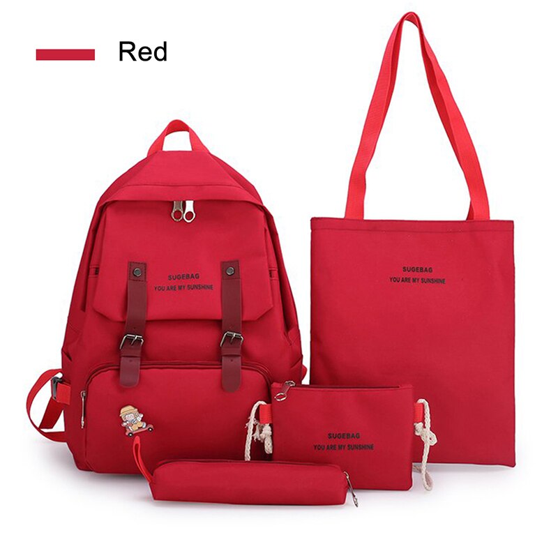 5 pçs/set mulheres mochila adolescente meninas corrente usb sacos de lona mochilas bolsa ombro feminino estudante sacos escola borla: 4pcs B Red