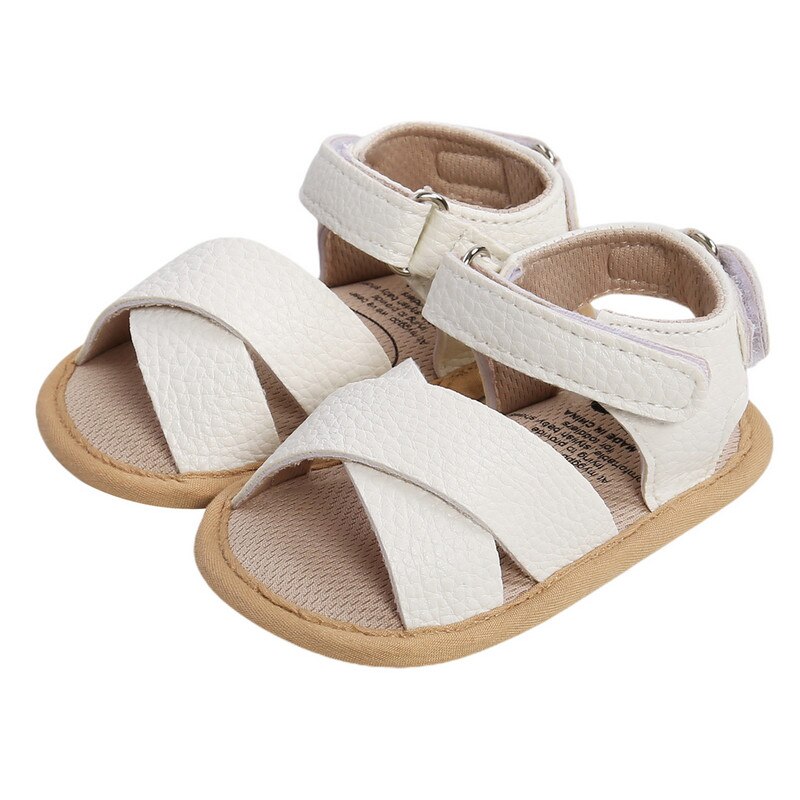 Sandalias de cuero para bebés, niños y niñas, zapatos planos antideslizantes con punta abierta y correa entrecruzada: 6 / 7-12 meses