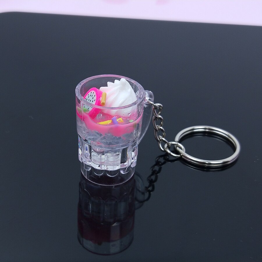 Acryl Leuke Sleutelhanger Parel Melk Thee Drinken Fles Wijn Glas Ijs Sleutelhanger Autosleutel Tas Hanger Koppels Vrouwen mannen Trinket: Pink