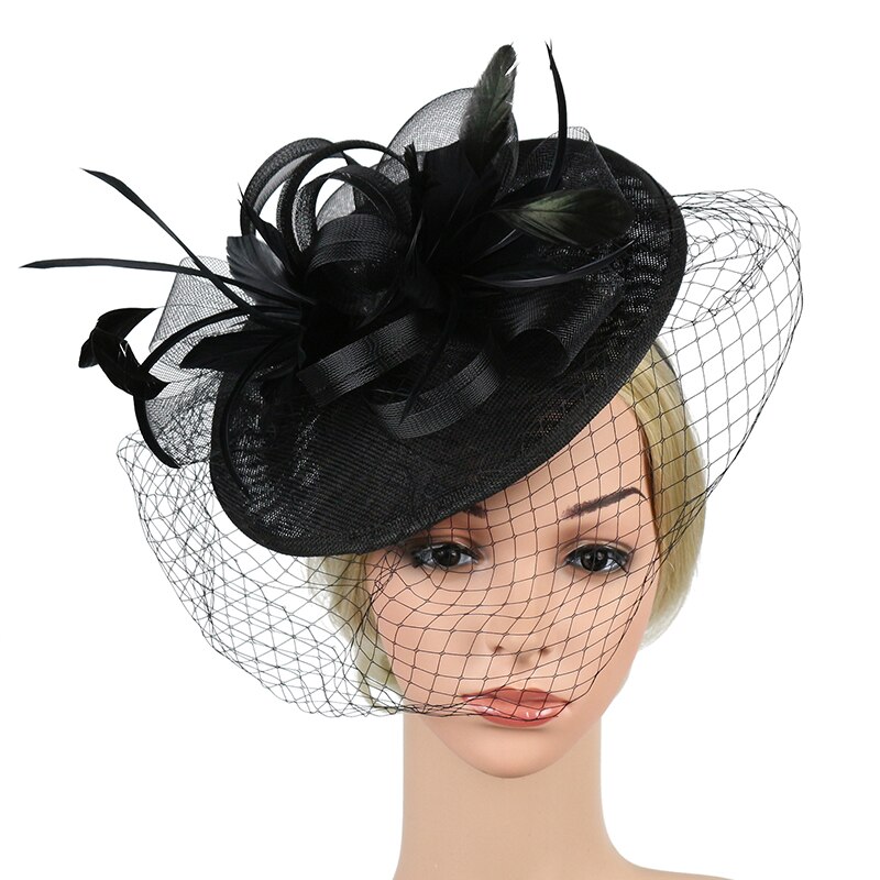 Women Bridal Hats and Fascinators Black/Gold/Yellow Net Birdcage Bride Wedding Hats Face Veils Wedding Accessories: black