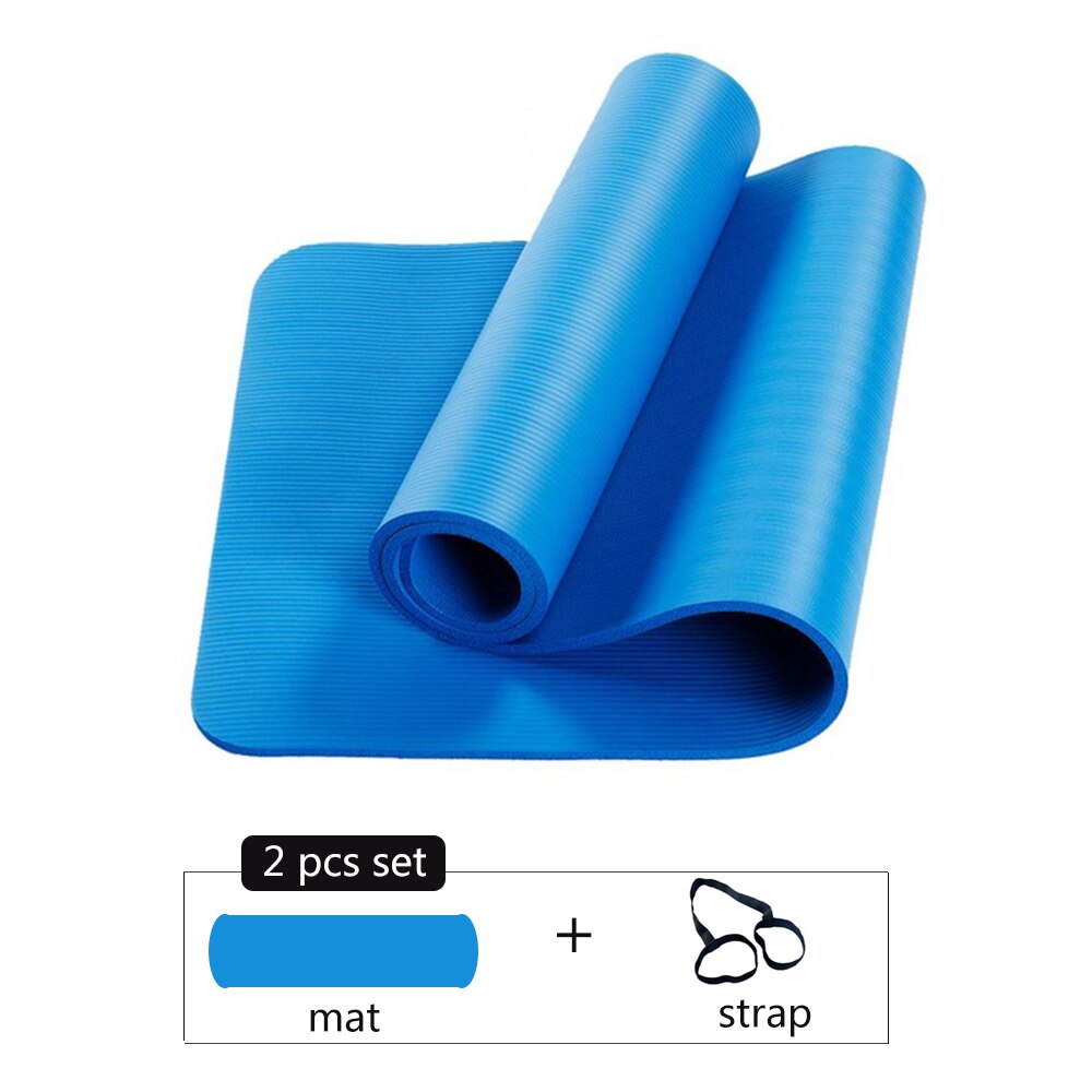 10mm extra tjocka 183 x 61cm halkfria yogamattor för fitness smaklösa pilates gym träningsdynor med bandage/väska: Blå -2 st set