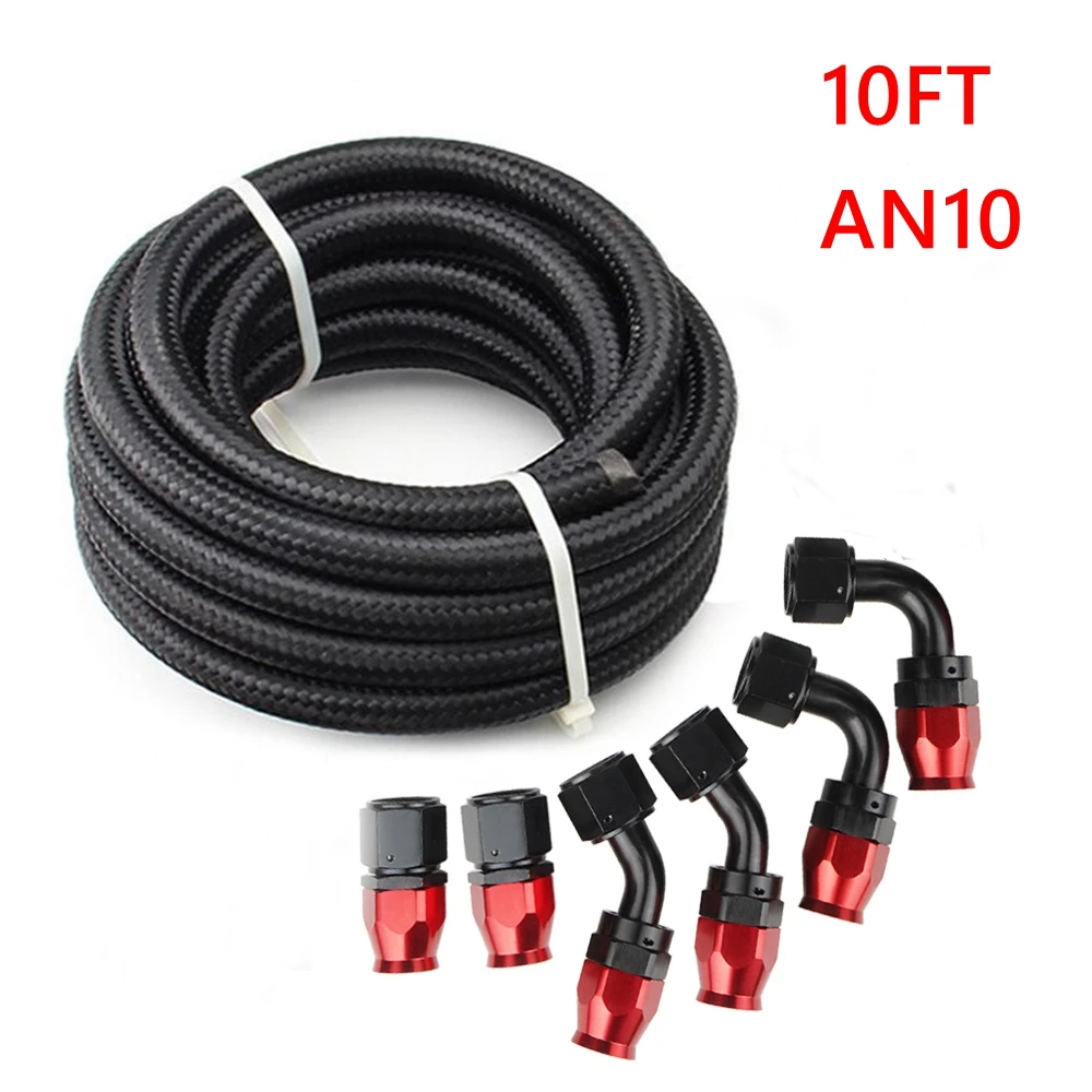 10ft An6/An8/An10 Olie Brandstof Fittingen Slang Einde 0 45 + 90 + 180 Graden Olie Adapter Kit Gevlochten Olie Brandstofslang Lijn 3M Zwart Met Klemmen: green