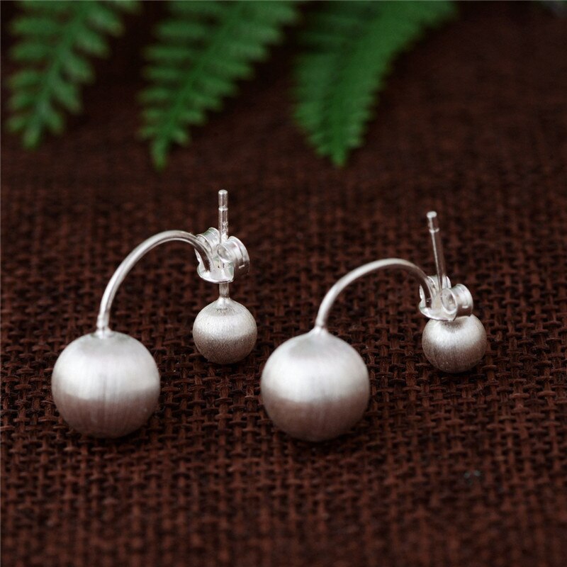 V.YA-pendientes de tuerca de doble cara para mujer, de Plata de Ley 925, aretes de bola redonda cepillada, joyería de
