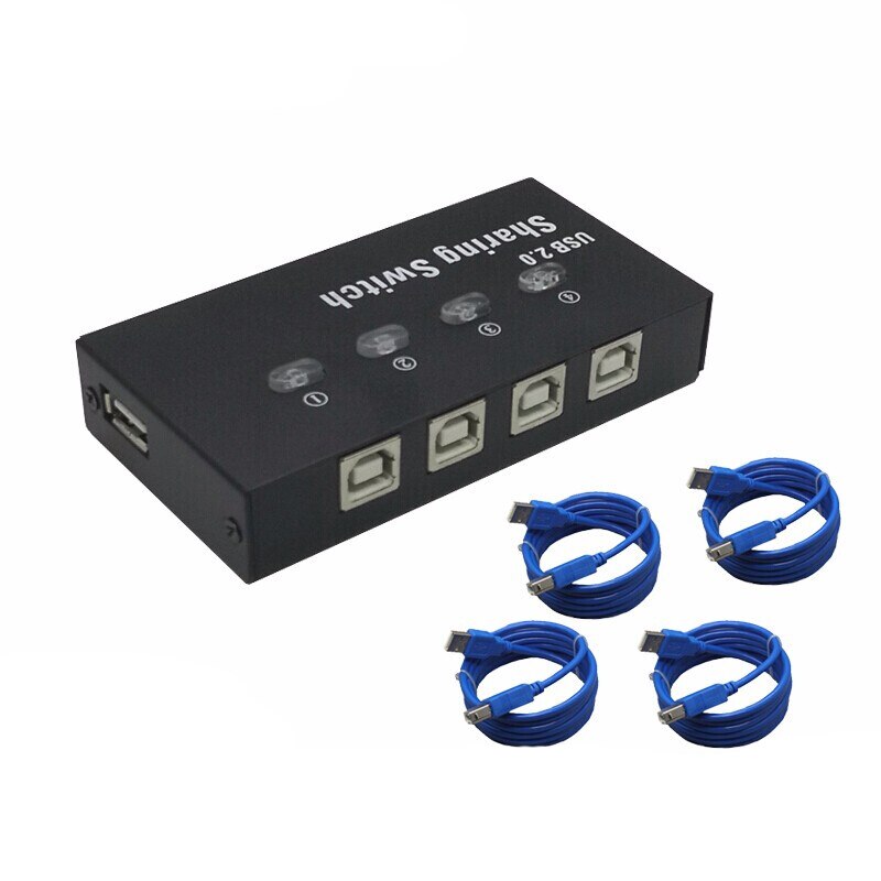 Conmutador de impresora Manual, dispositivo USB 2,0, 4 puertos, para compartir cuatro Pc, 1 dispositivo USB, disco U, teclado y ratón: Switch cable