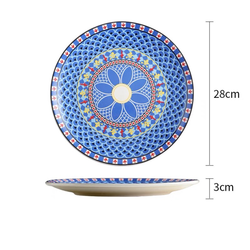 European Style Ceramic Bohemian Dinner Plate Hand Painted Dessert Fruit Plates Household Shallow Steak Dish Tableware: 11 inch A
