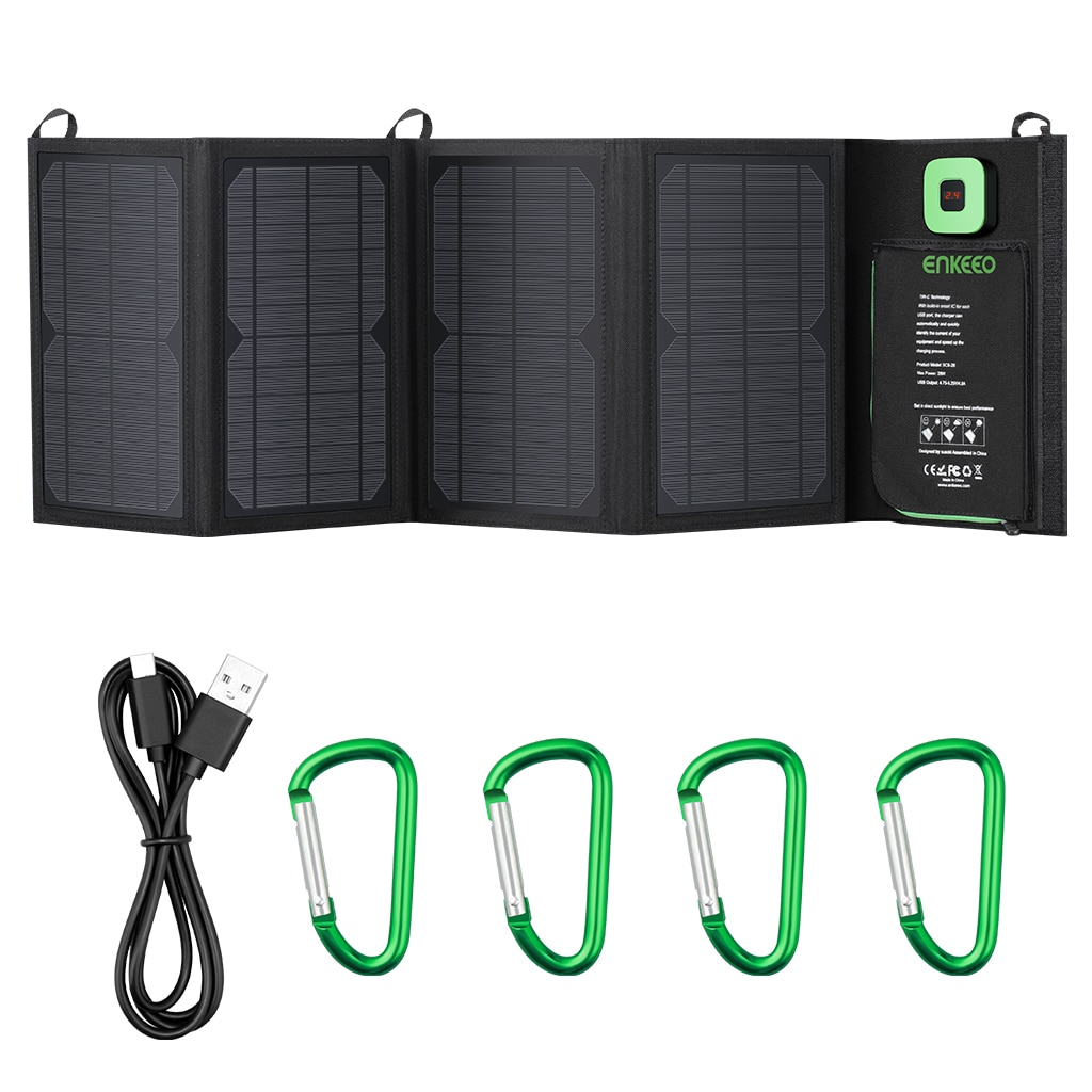 ENKEEO 28W Solar Panel Charger Foldable Solar Panel with MPPT Controller Multiple Connection Cables For Outdoor Charging: Default Title