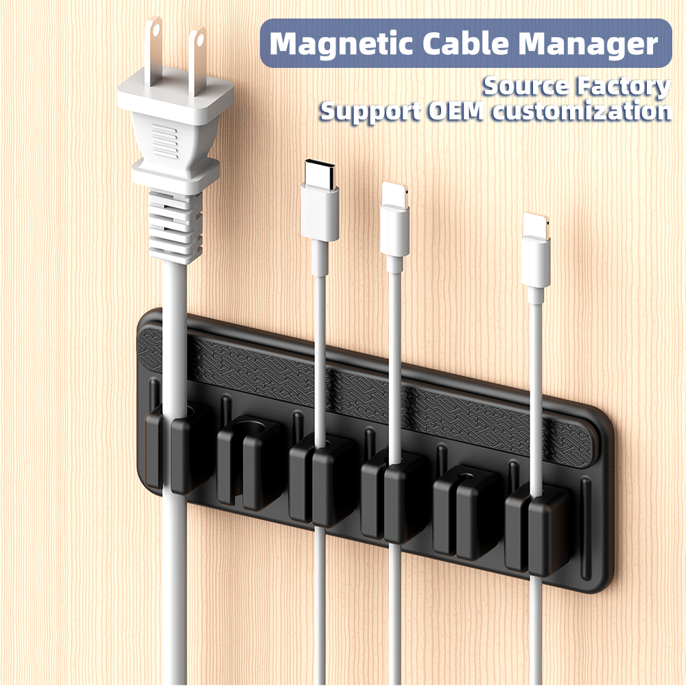 Cable Management, Magnetic Cable Holder, Desktop Multipurpose Cord Keeper, 5 Clips for Lightning Cables, USB C / Micro Cables