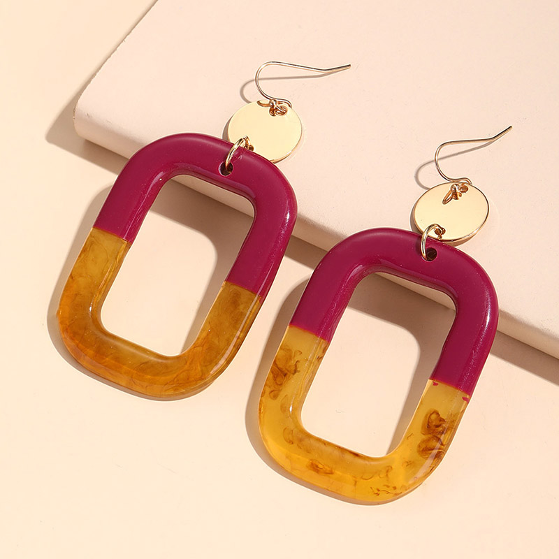 Nueva tendencia, pendientes grandes colgantes para mujer, joyería de , pendientes largos geométricos acrílicos coreanos para mujer, Brincos Retro de verano: Rojo óxido